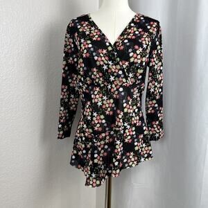 VTG Nine West Top Womens Large Sheer Floral Babydoll Asymmetrical Fairy Y2K Boho